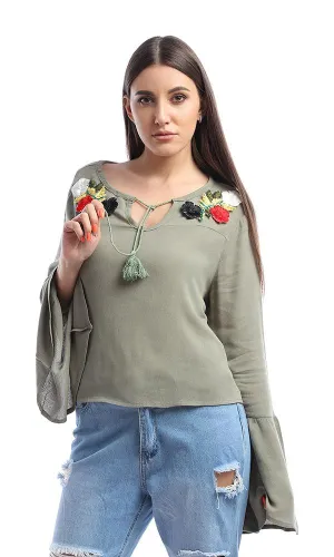 47525 Loose Floral Olive Blouse