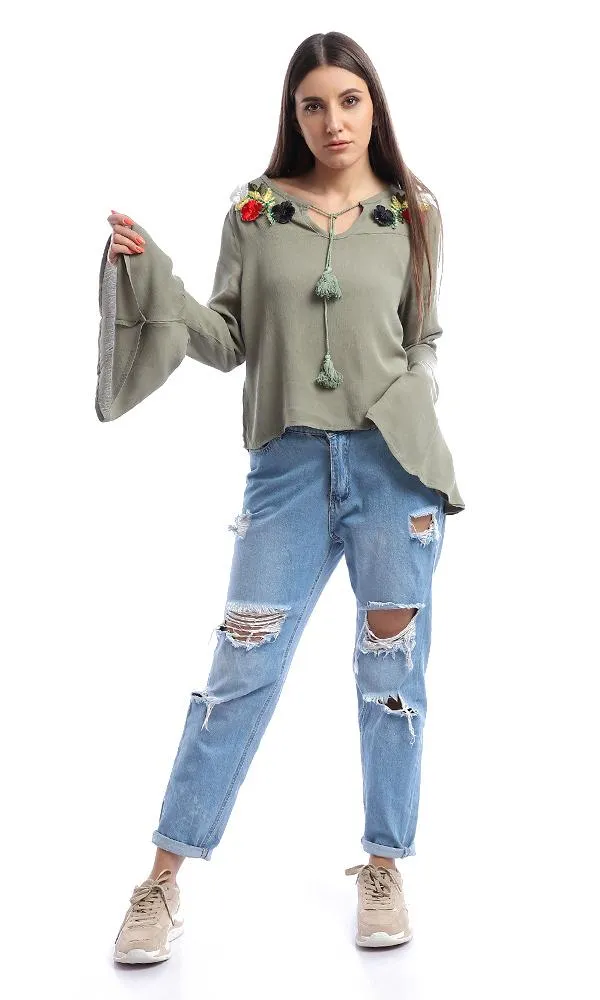47525 Loose Floral Olive Blouse