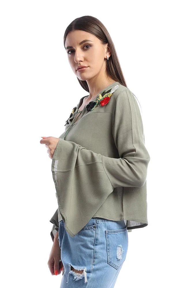 47525 Loose Floral Olive Blouse