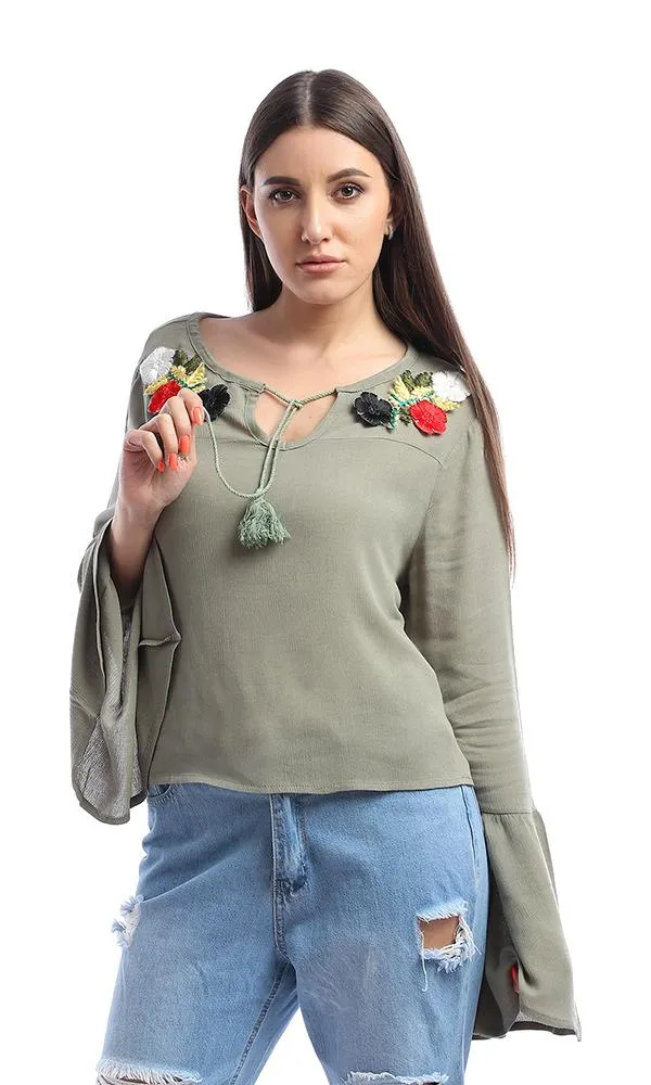 47525 Loose Floral Olive Blouse