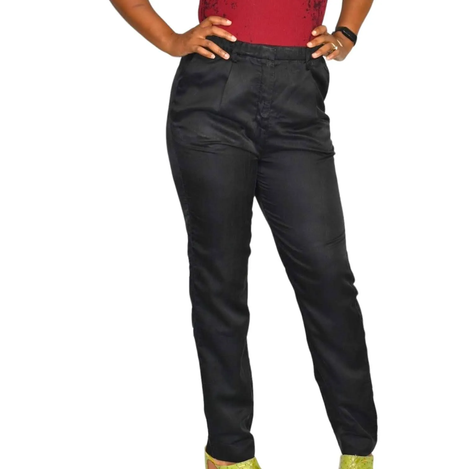 Acne Play Pants Black High Rise Trousers Dress Straight Leg Pleated Size 34 2 XS
