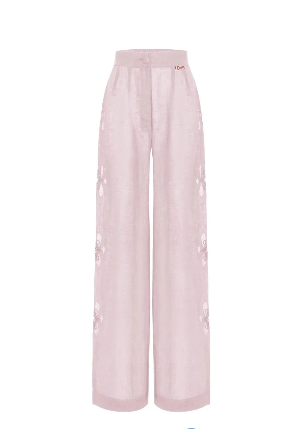 Embroidered long light pink pants