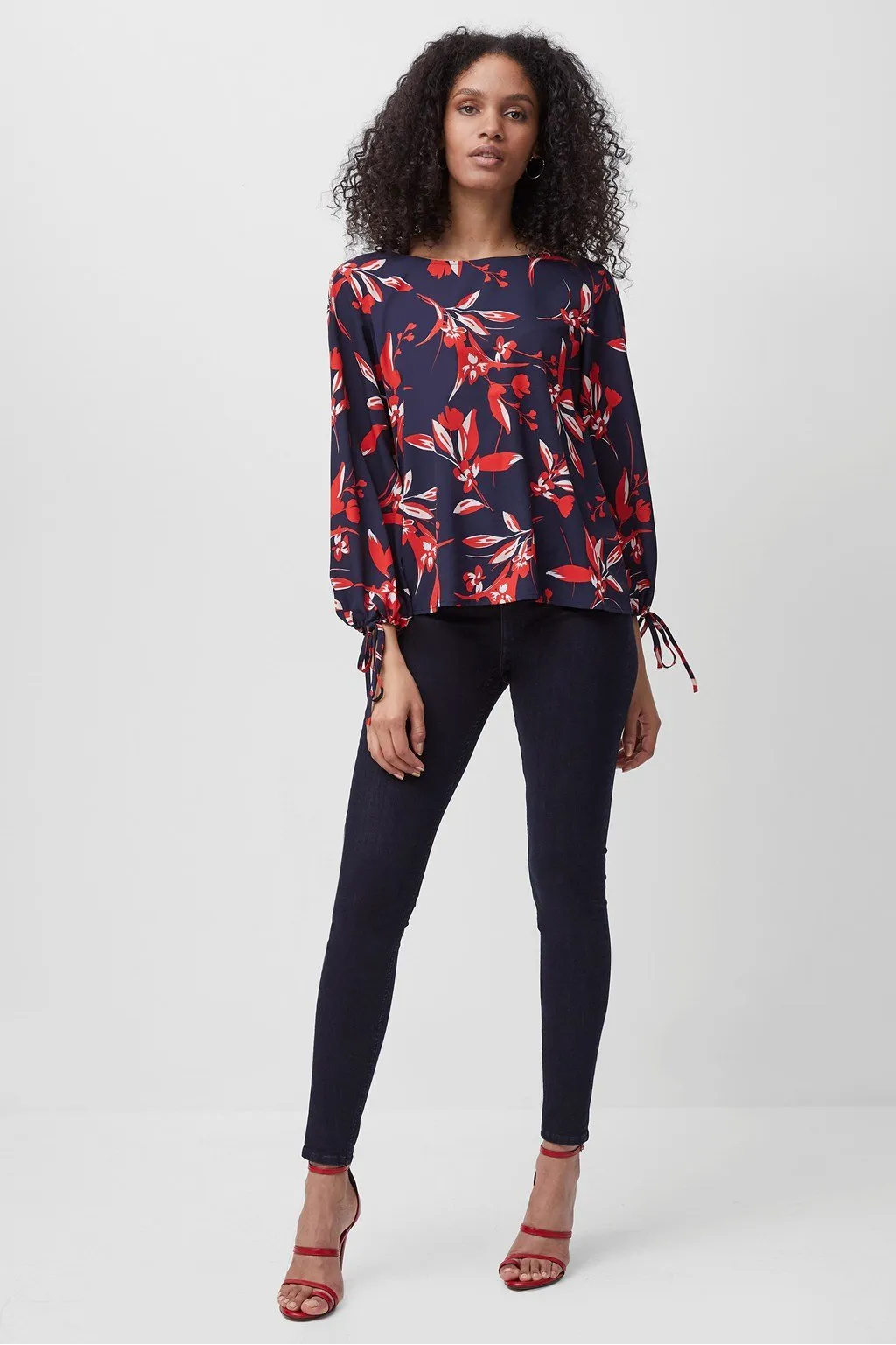 French Connection ELVIA CREPE LIGHT LONG SLEEVE TOP in Navy 72QCF