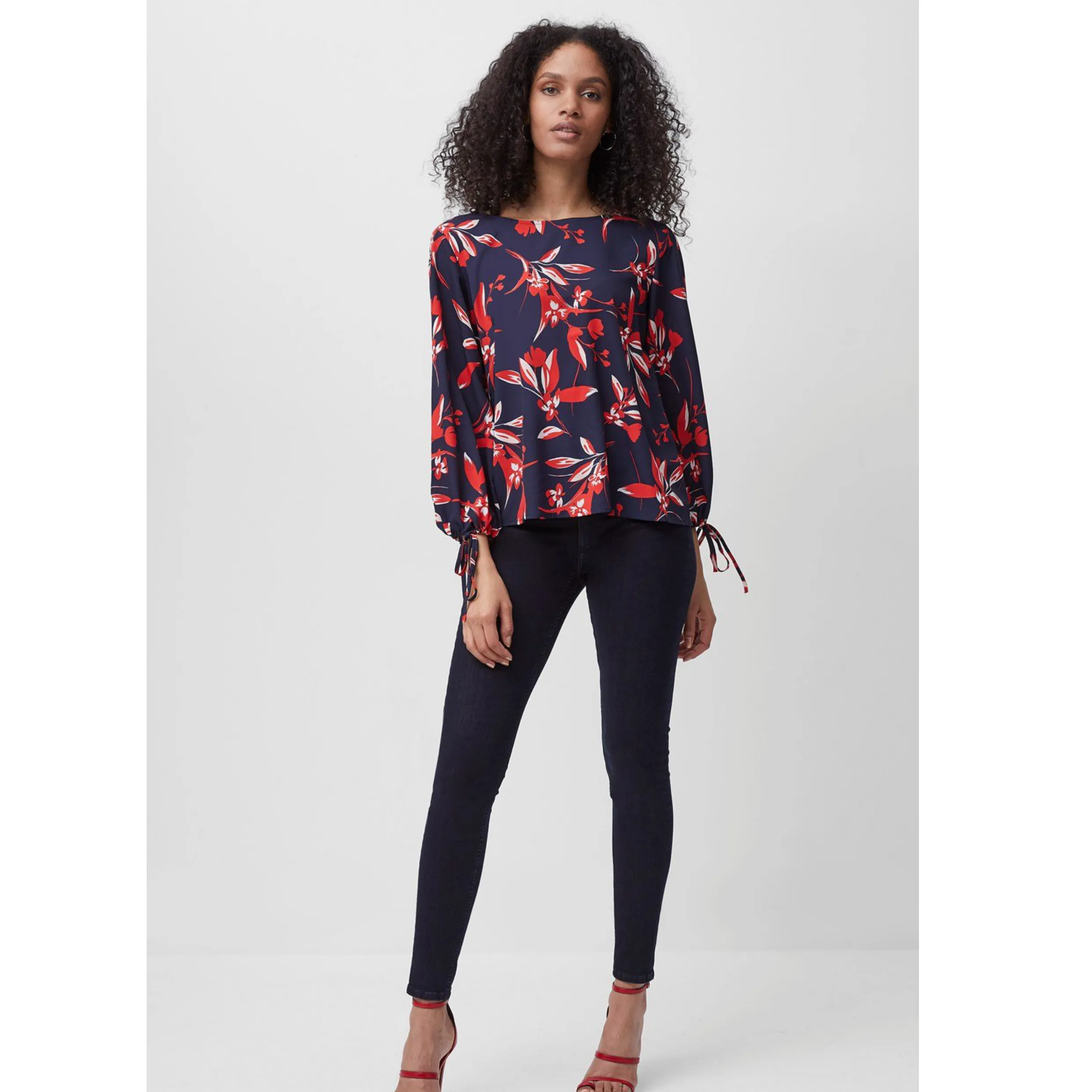 French Connection ELVIA CREPE LIGHT LONG SLEEVE TOP in Navy 72QCF