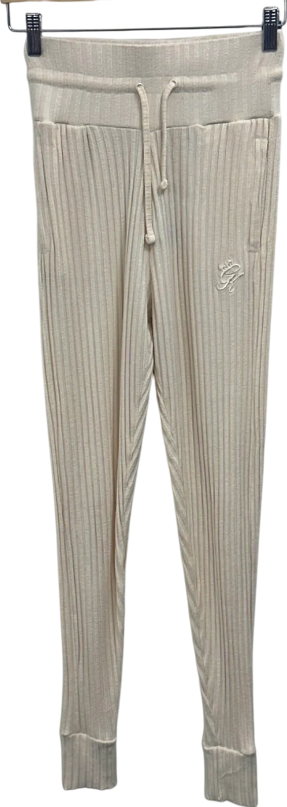 Gym King Cream Ribbed Joggers UK 6