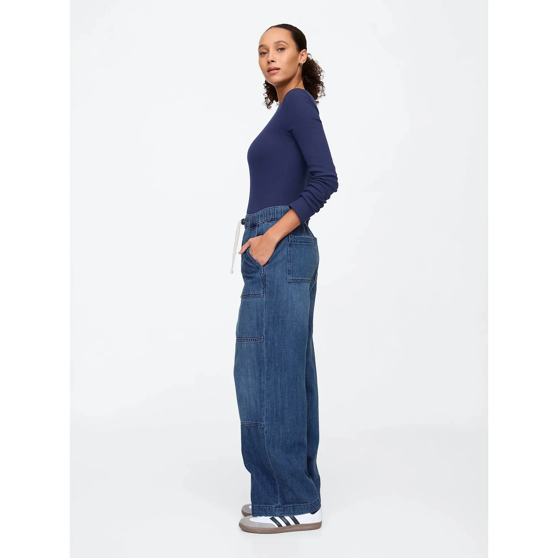 High Rise Seamed Wide-Leg Pull-On Jeans