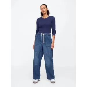 High Rise Seamed Wide-Leg Pull-On Jeans