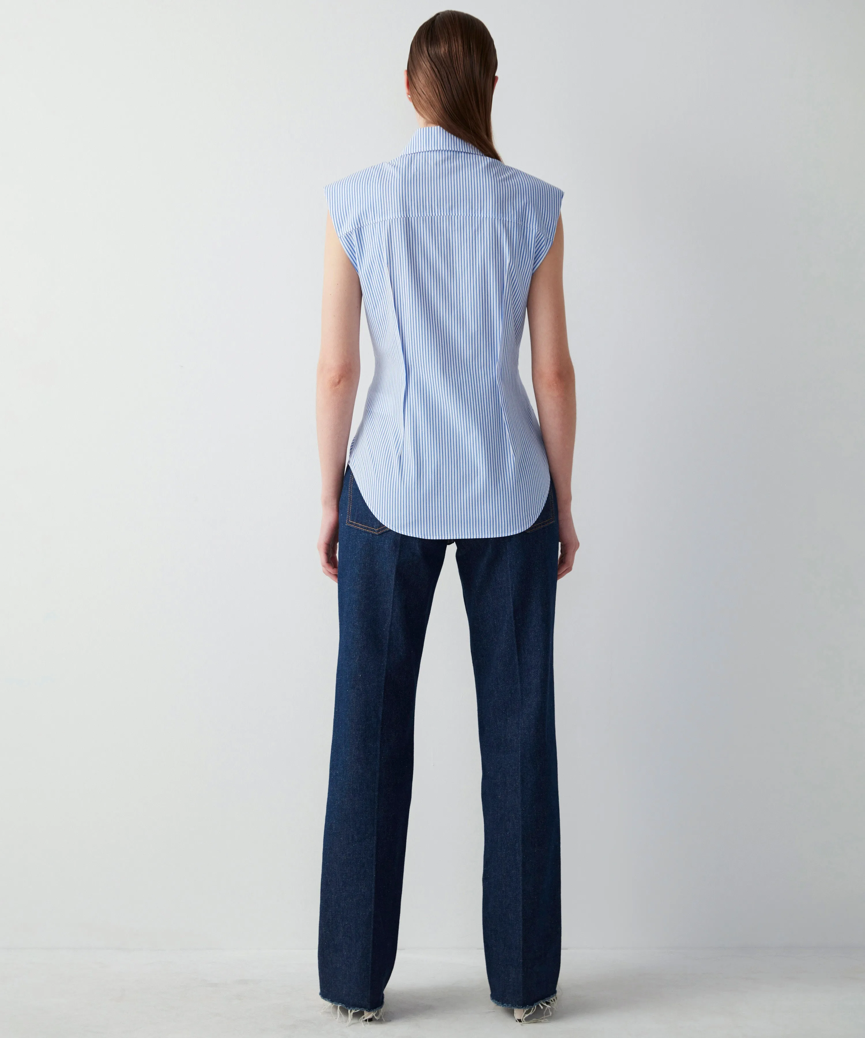 Ipekyol Striped Sleeveless Poplin Shirt Blue