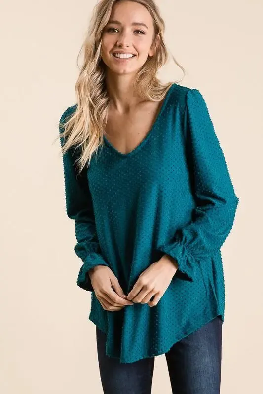 Isabella Swiss Dot Long Sleeve V-Neck Blouse