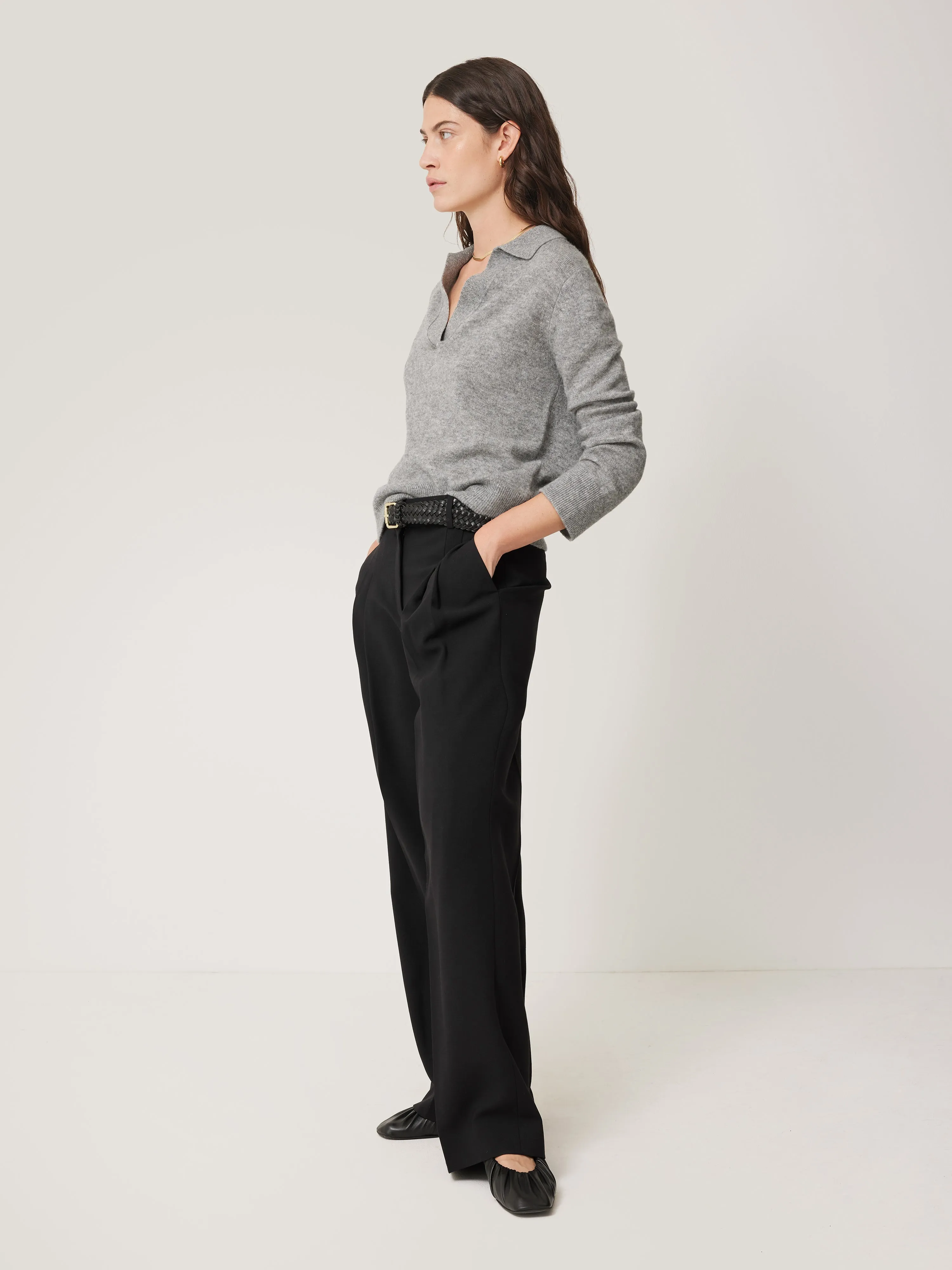 Kemp Wide Leg Japanese Wool Trouser | Black