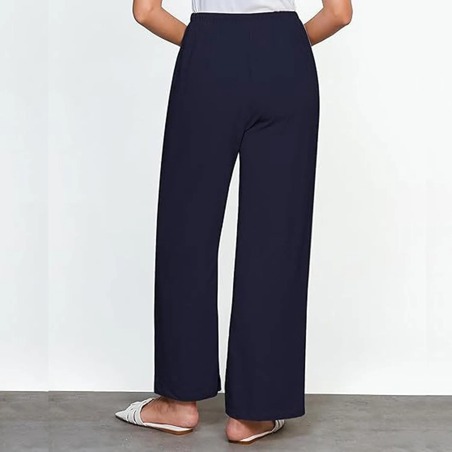 Linen Pants Women High Waisted Wide Leg Casual Beach Pull On Elastic Waist Trousers Summer Cropped Pants with Pockets