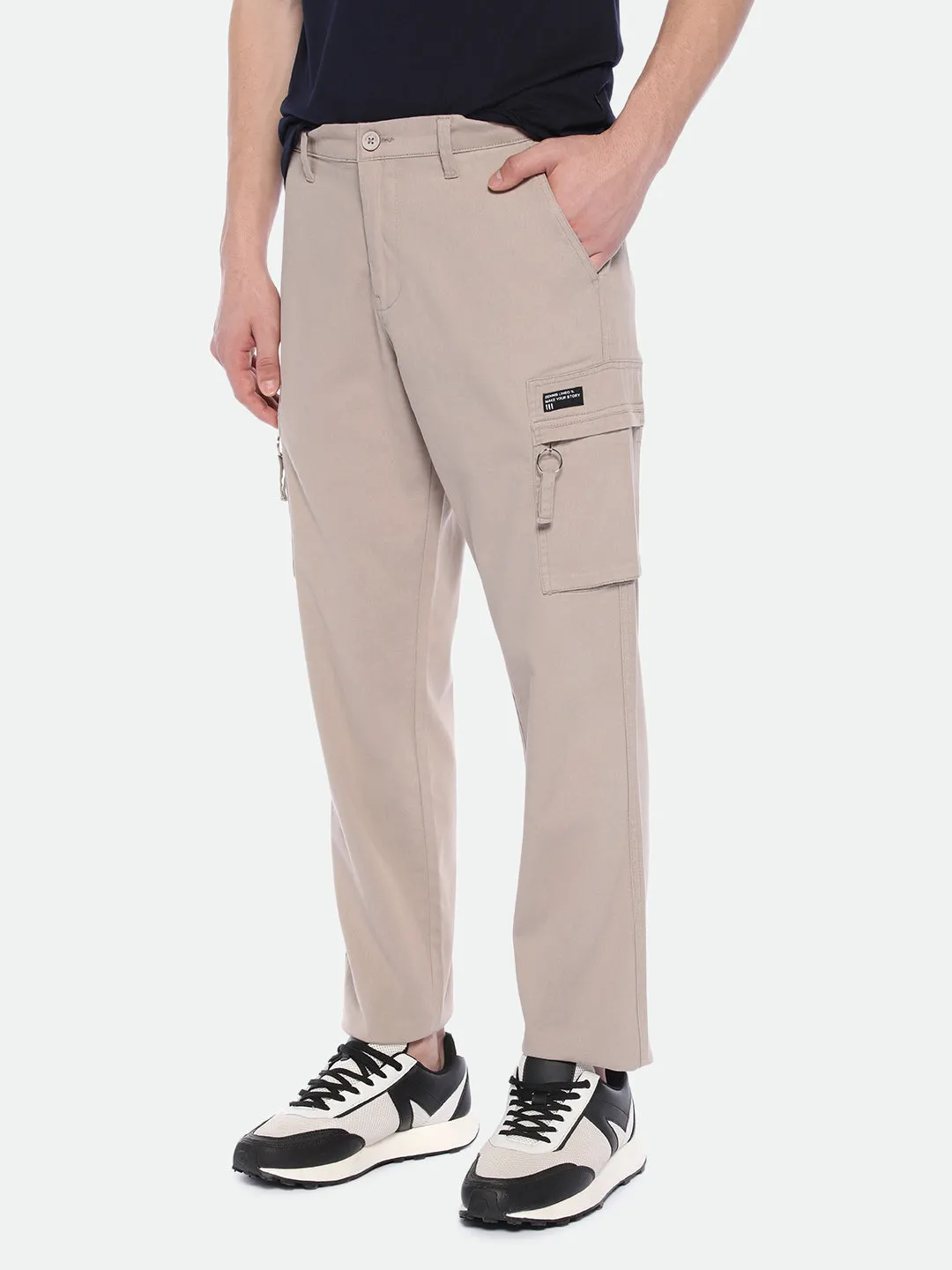 Men's Brown Straight Fit Mid-Rise Stretchable Cargo Trousers