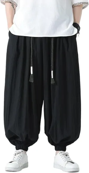 Men's Summer Thin Cotton-Linen Pants,Chinese Style Casual Pants,Plus Size Loose Lantern Pants,Harem Pants