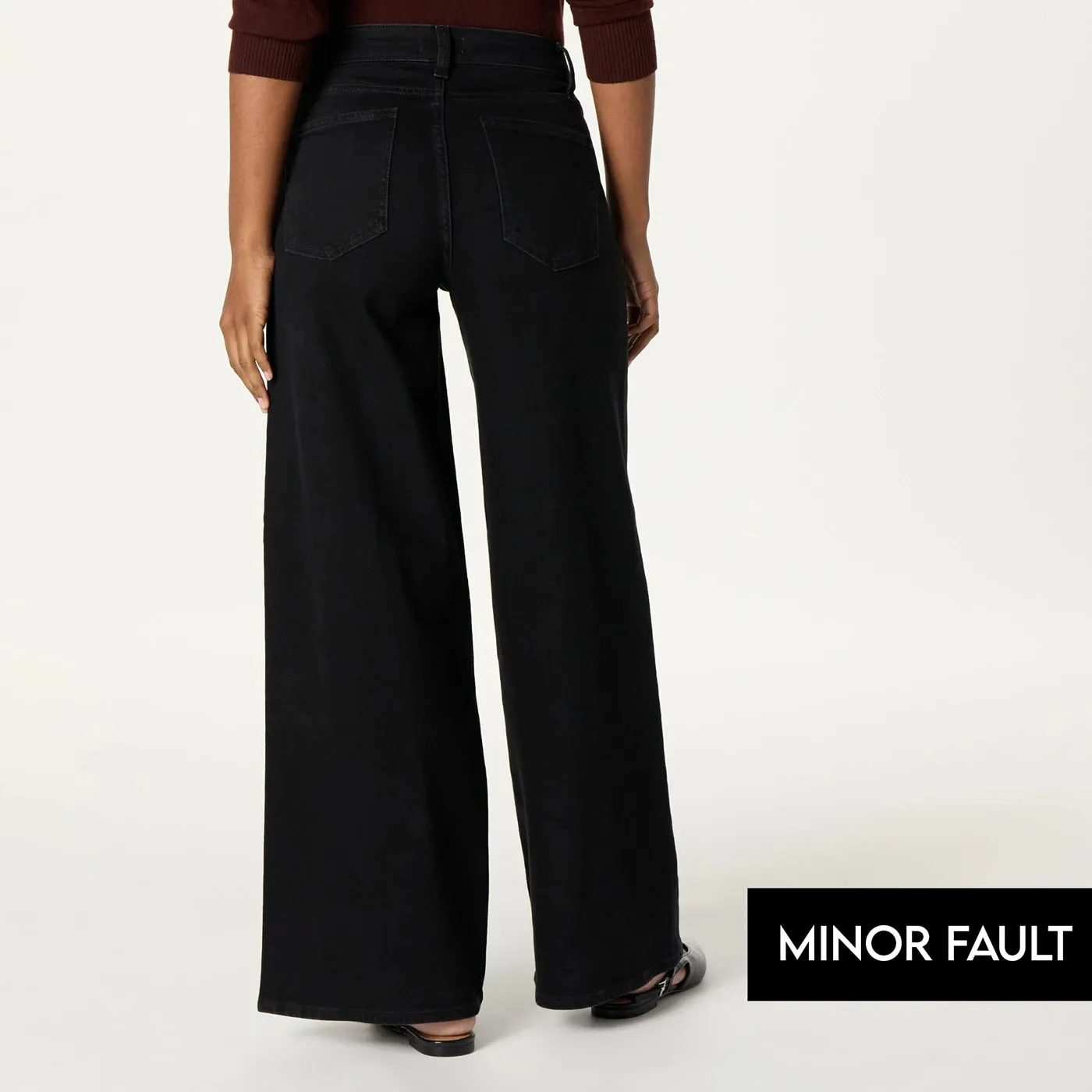 (Minor Fault) Black Relaxed Wide Leg Jeans