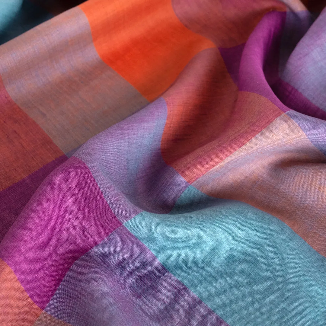 Patchwork Yarn Dyed Linen - Orchid/Orange/Aqua