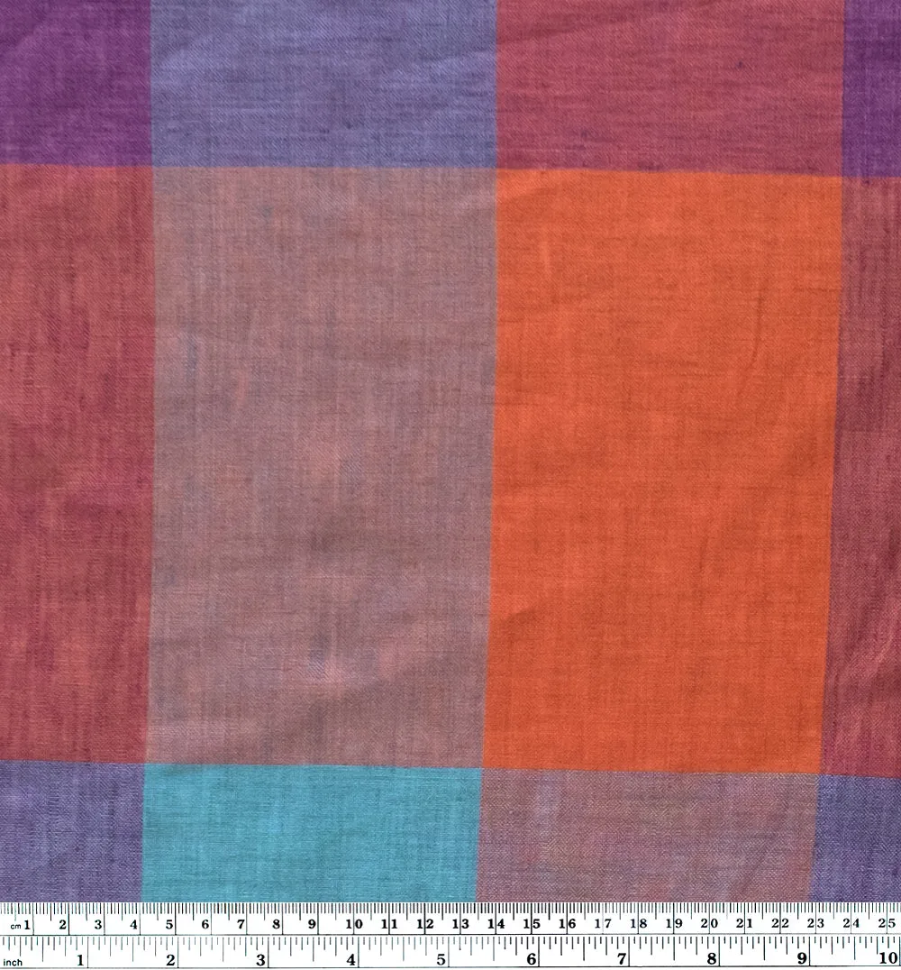 Patchwork Yarn Dyed Linen - Orchid/Orange/Aqua