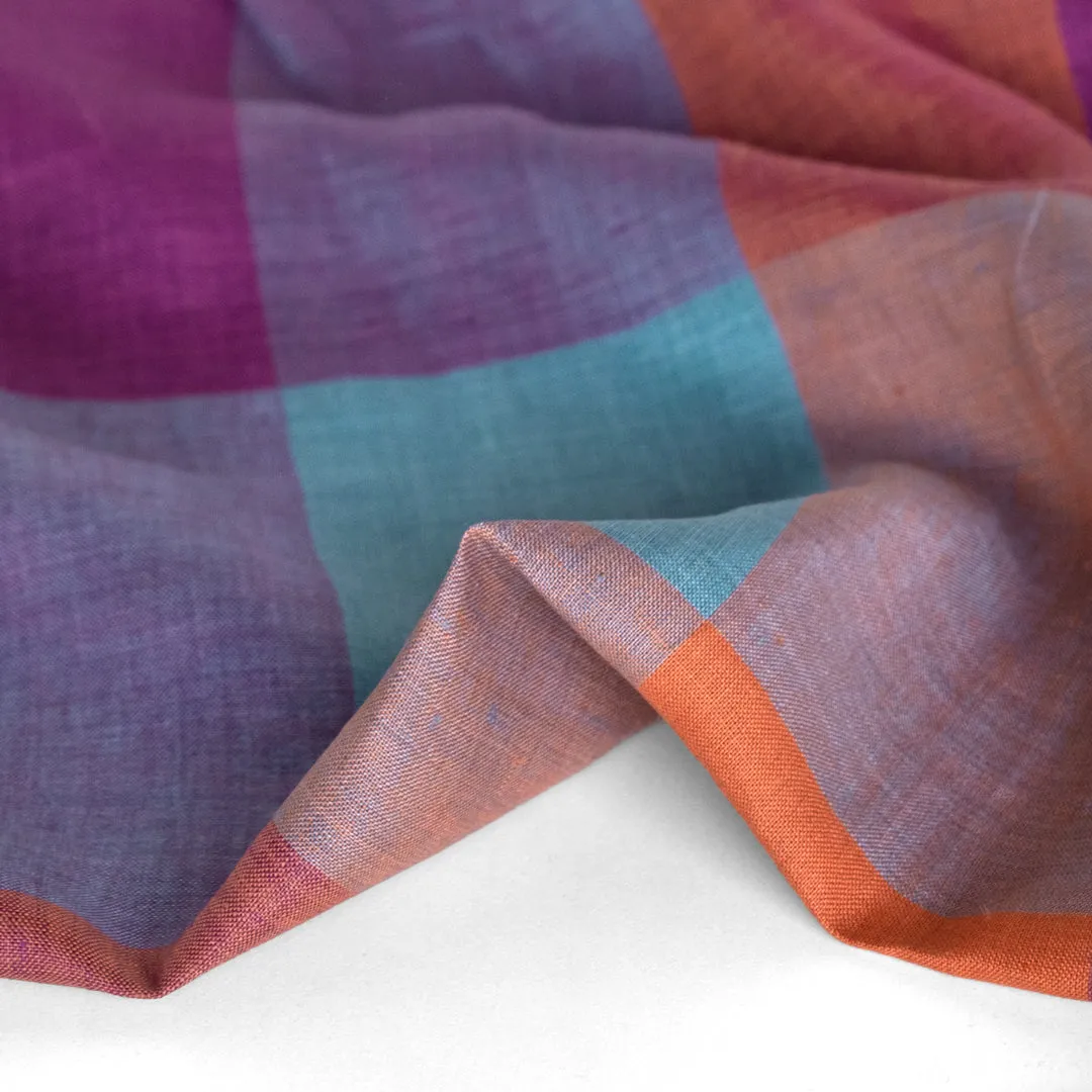 Patchwork Yarn Dyed Linen - Orchid/Orange/Aqua
