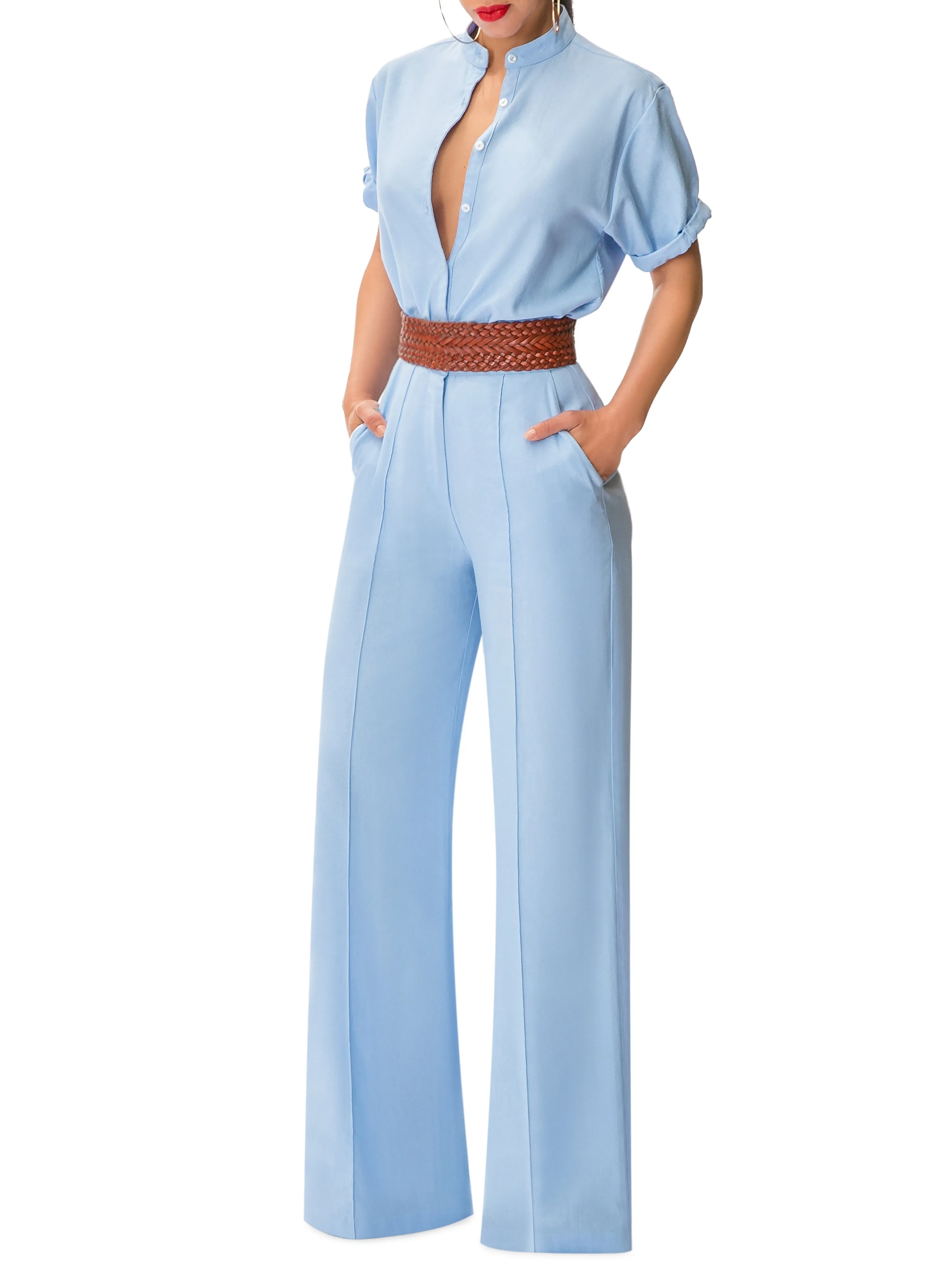 "Hermosa" Rolled Short Sleeve Button-Down Shirt