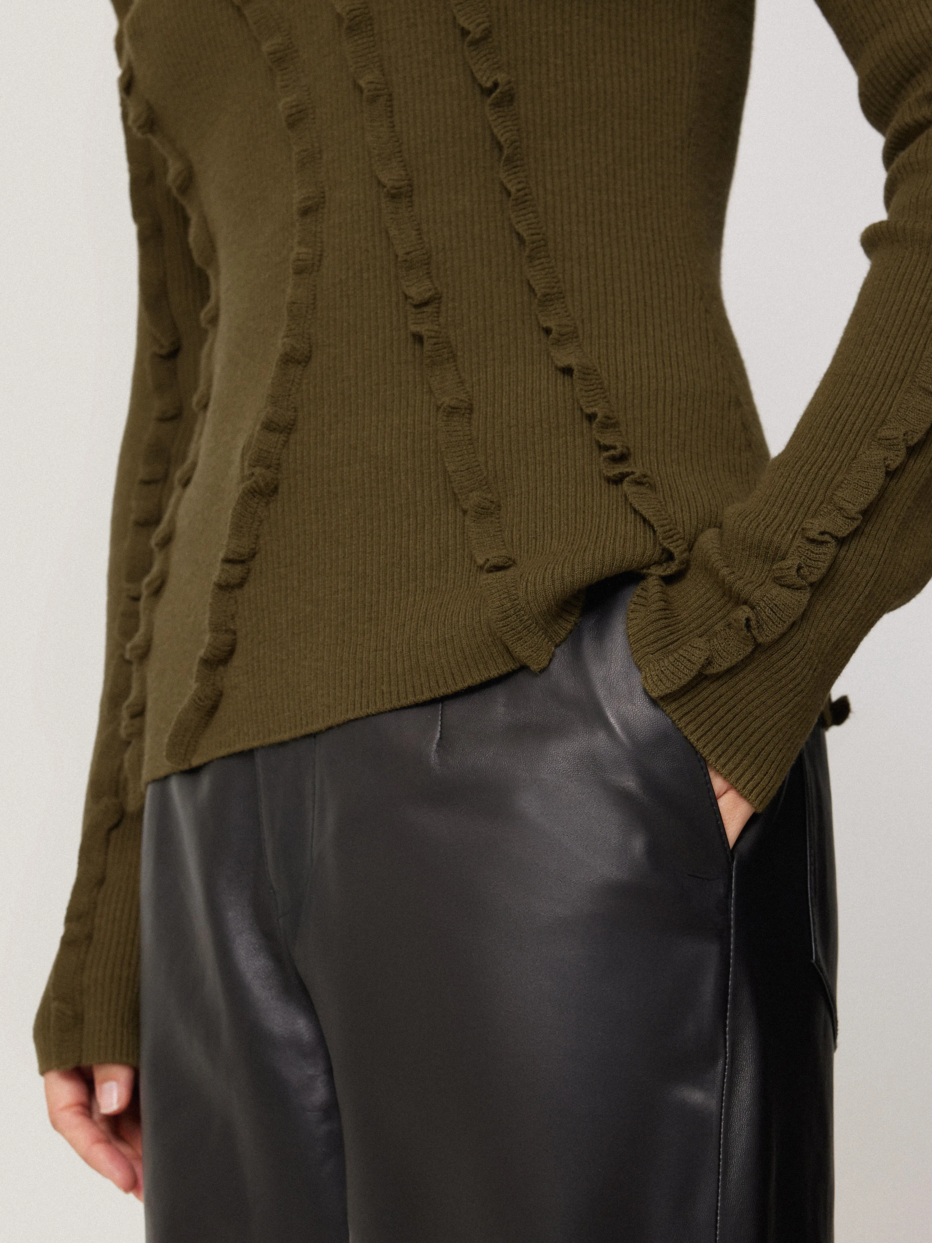Ruffle Detail Jumper | Khaki