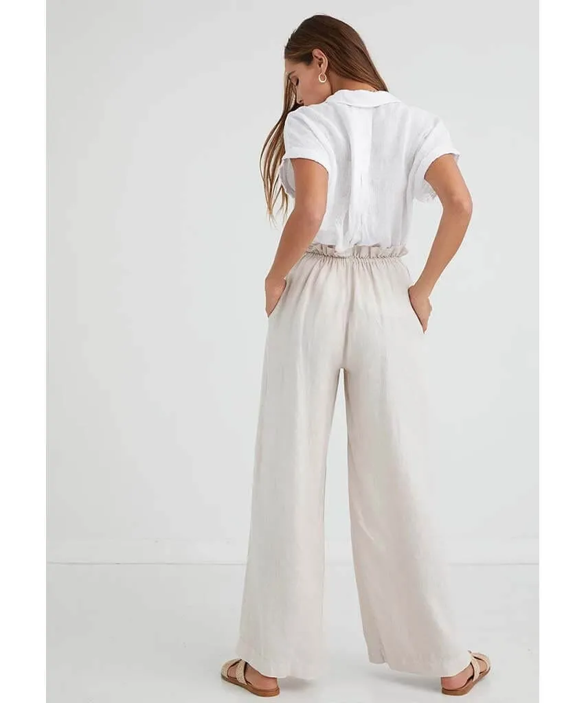 Ruffle Wide Leg Pant Sand Stone