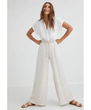 Ruffle Wide Leg Pant Sand Stone