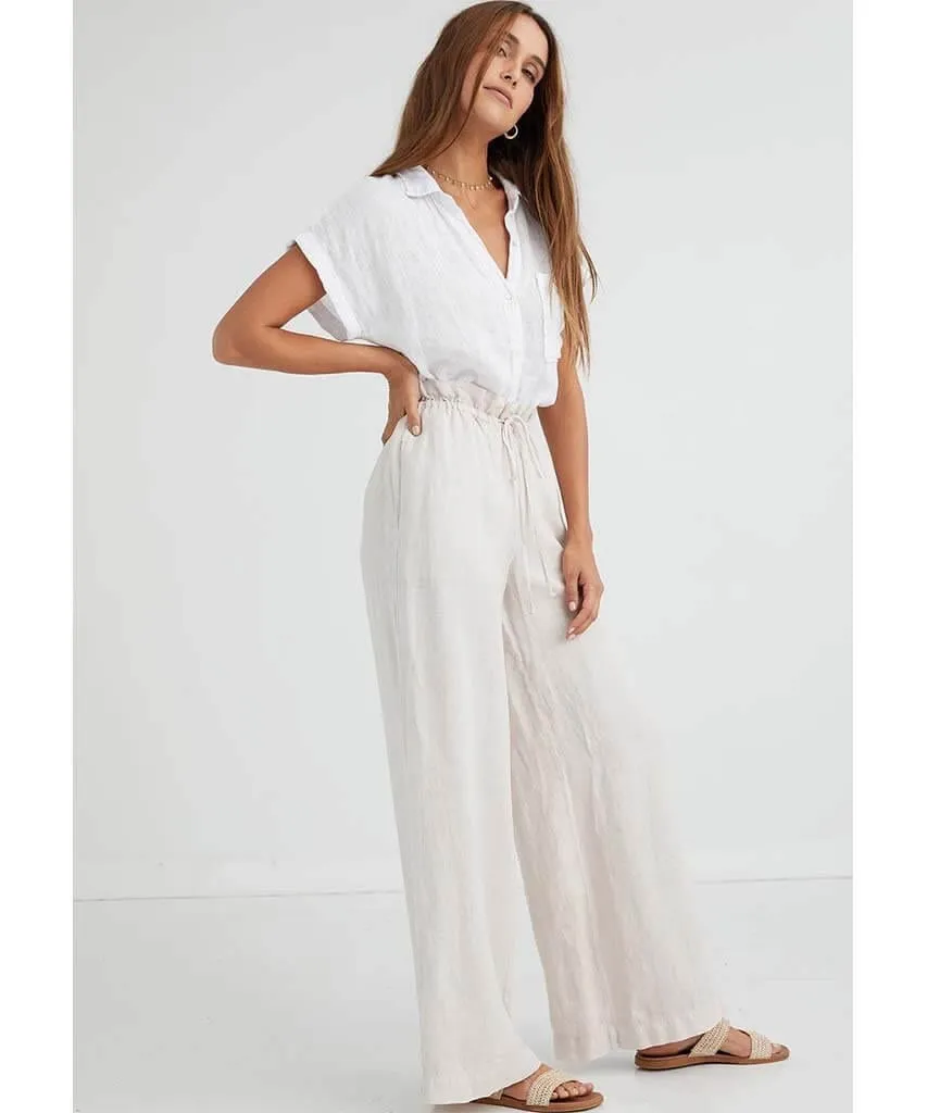 Ruffle Wide Leg Pant Sand Stone