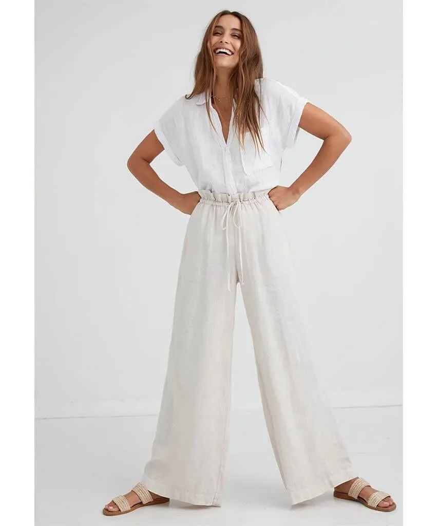 Ruffle Wide Leg Pant Sand Stone