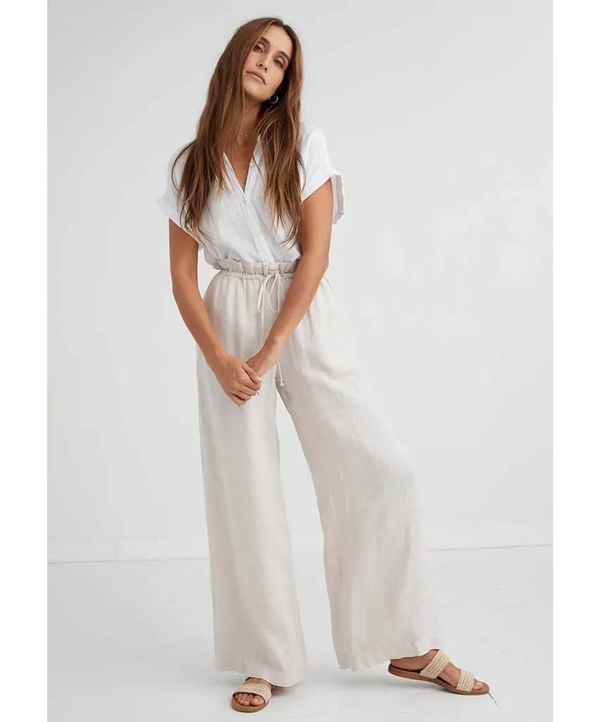 Ruffle Wide Leg Pant Sand Stone