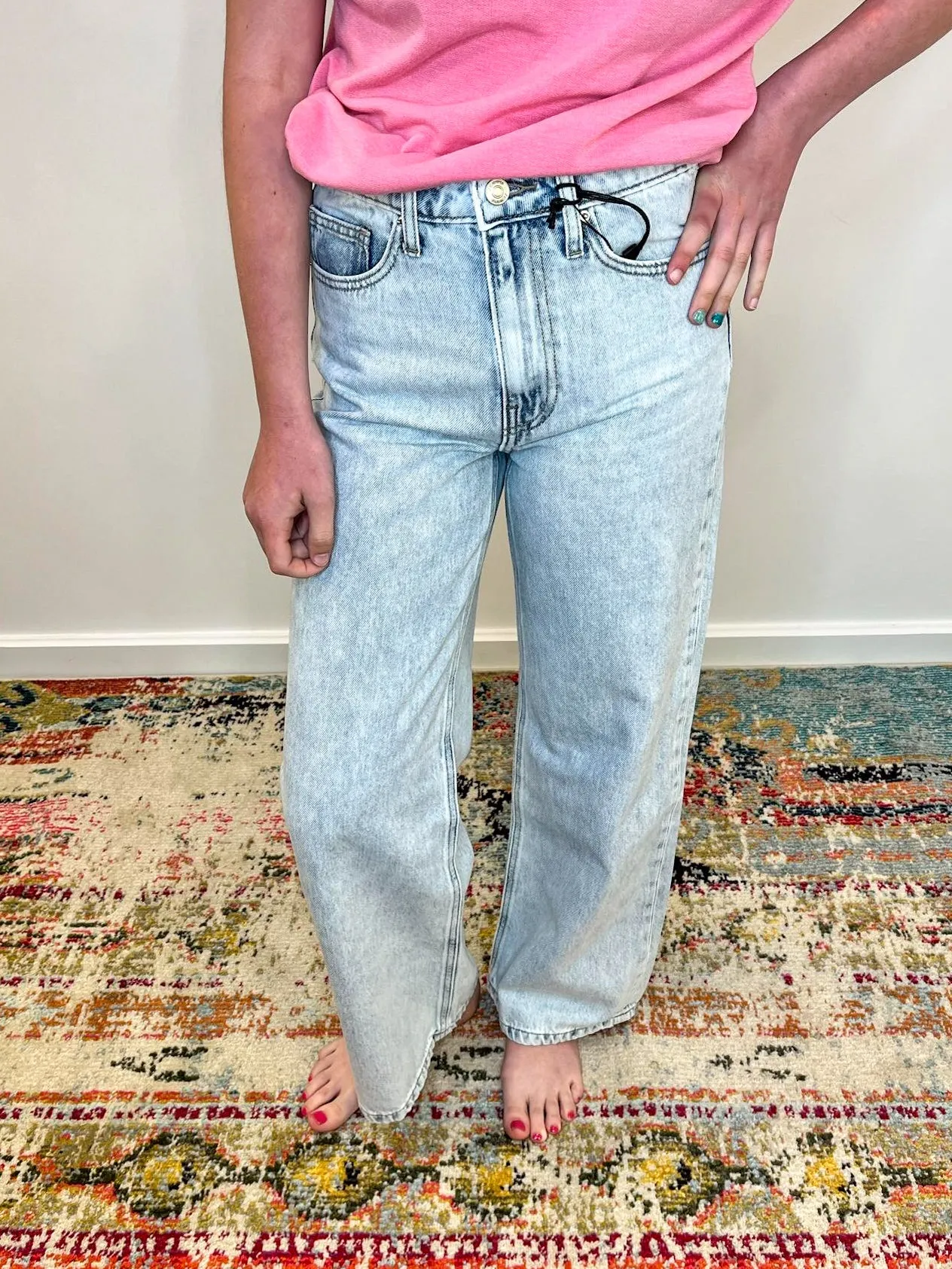 Sara High Waist Wide Leg Straight Jean - Light Wash