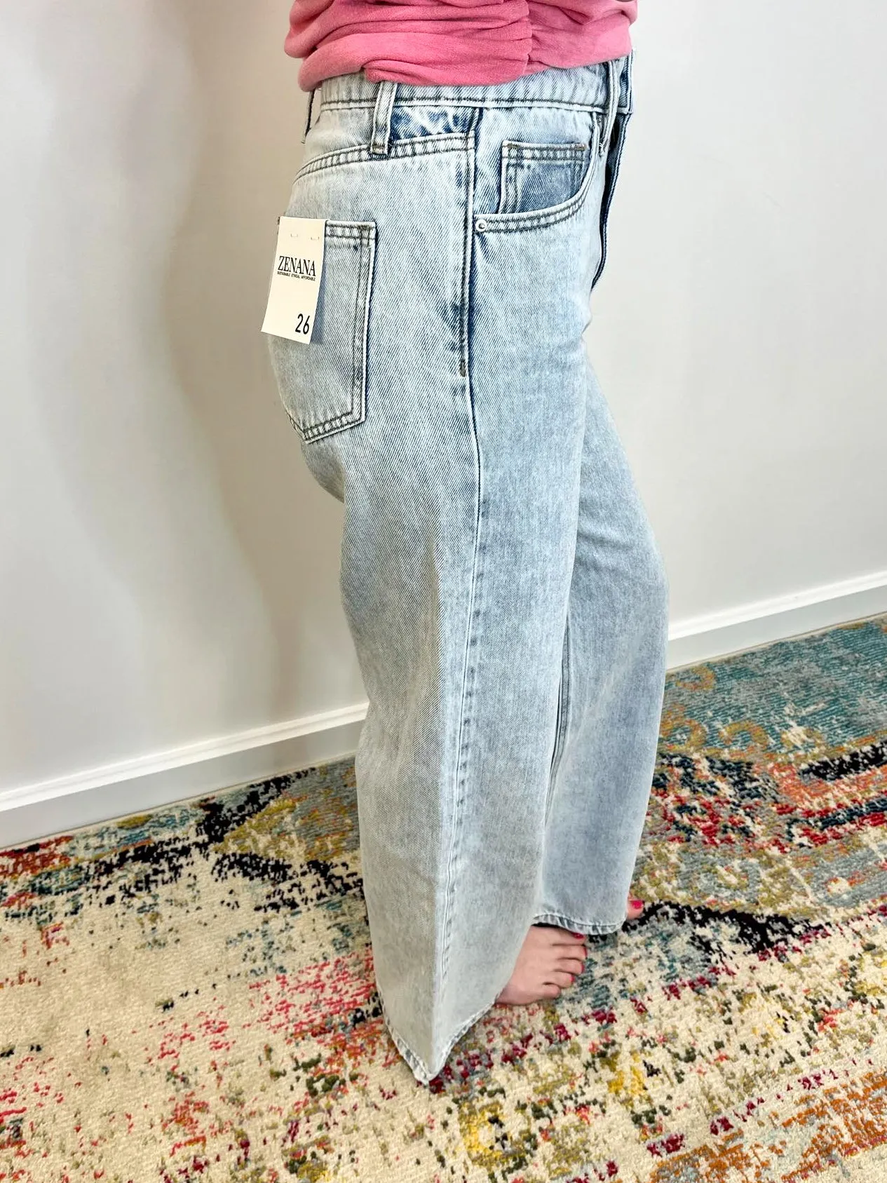 Sara High Waist Wide Leg Straight Jean - Light Wash
