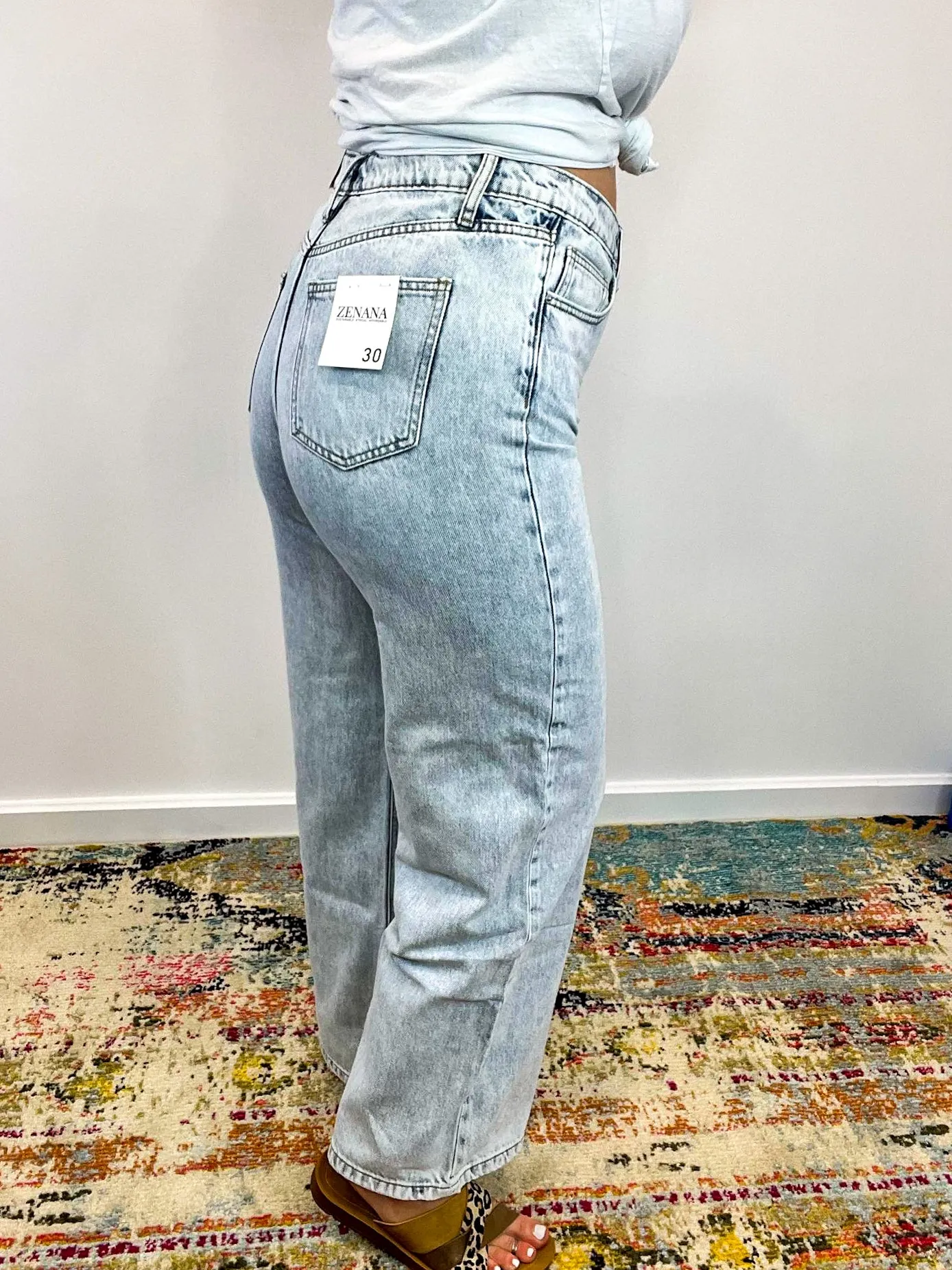 Sara High Waist Wide Leg Straight Jean - Light Wash