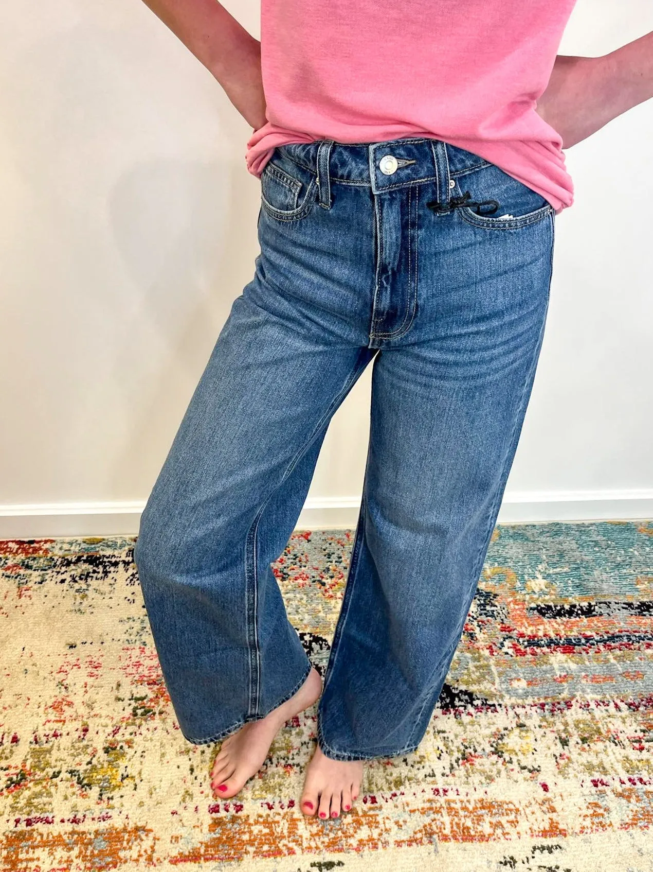 Sara High Waist Wide Leg Straight Jean - Medium Wash