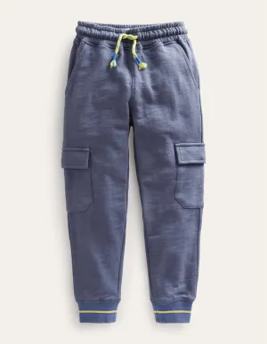 Slub Cargo Joggers-Robot Blue