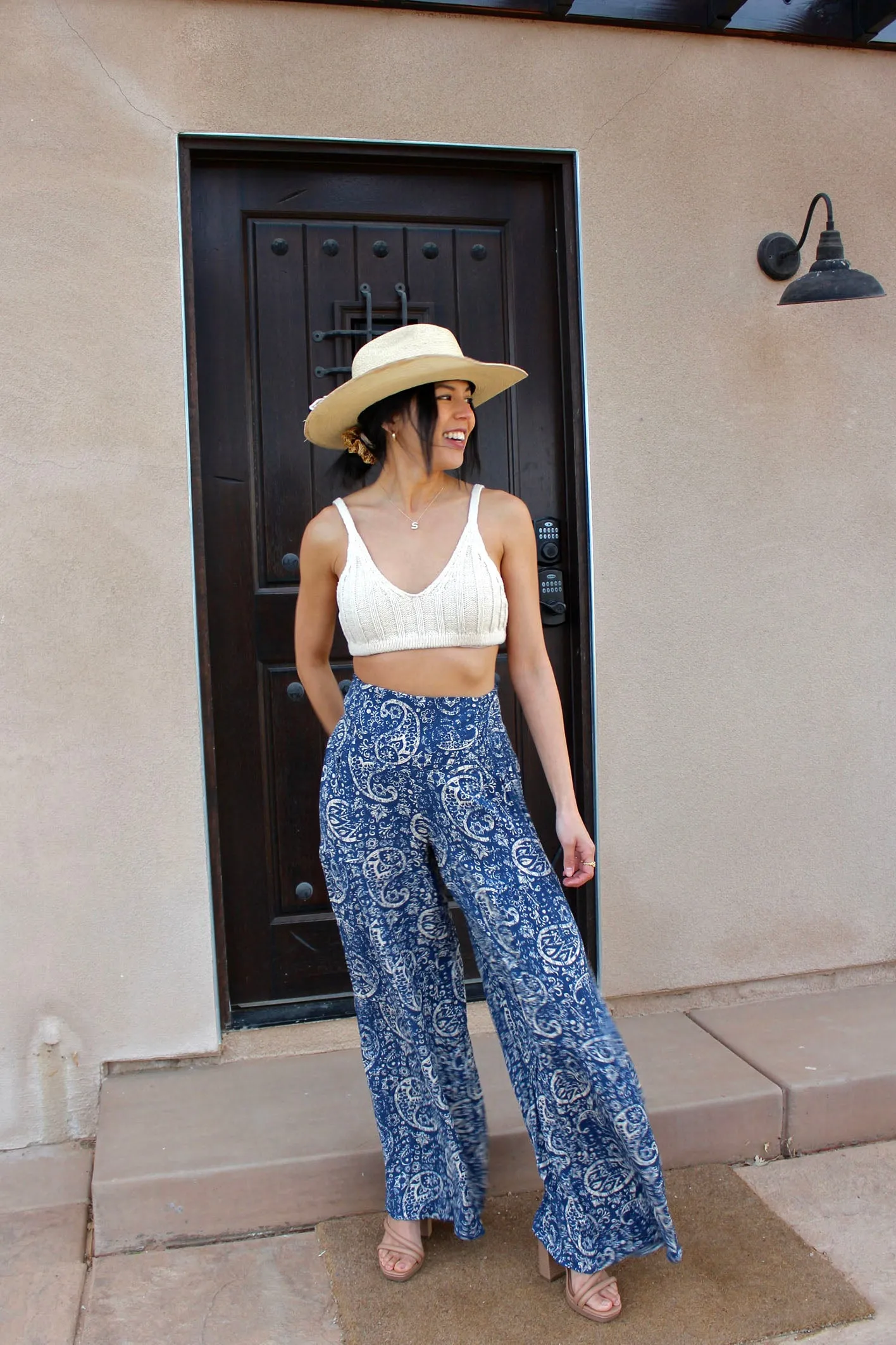 TIE WAIST TIERED WIDE LEG PANT - NAVY