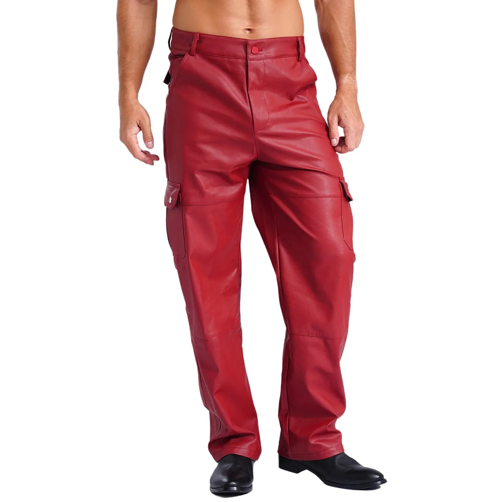 Trend4us Men's Faux Leather Cargo Pants