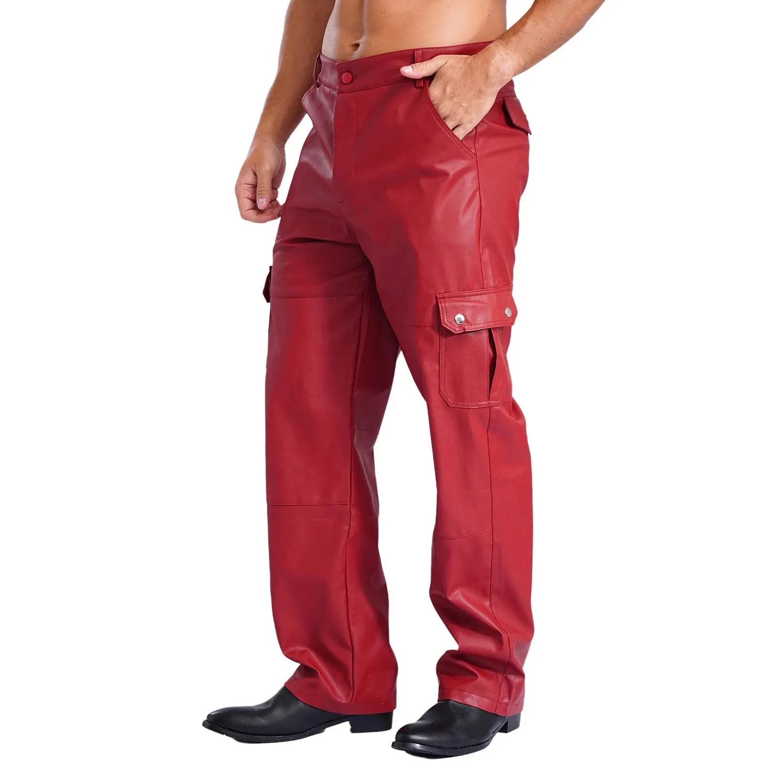 Trend4us Men's Faux Leather Cargo Pants