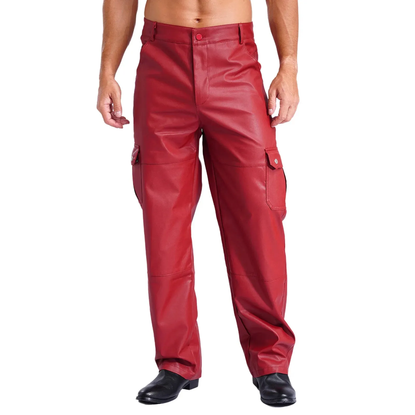 Trend4us Men's Faux Leather Cargo Pants