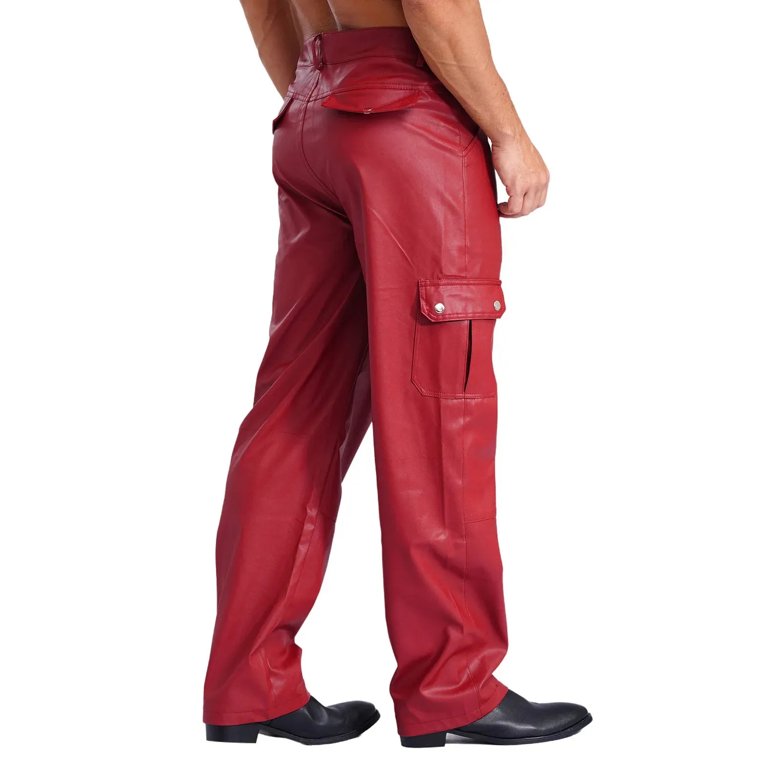 Trend4us Men's Faux Leather Cargo Pants