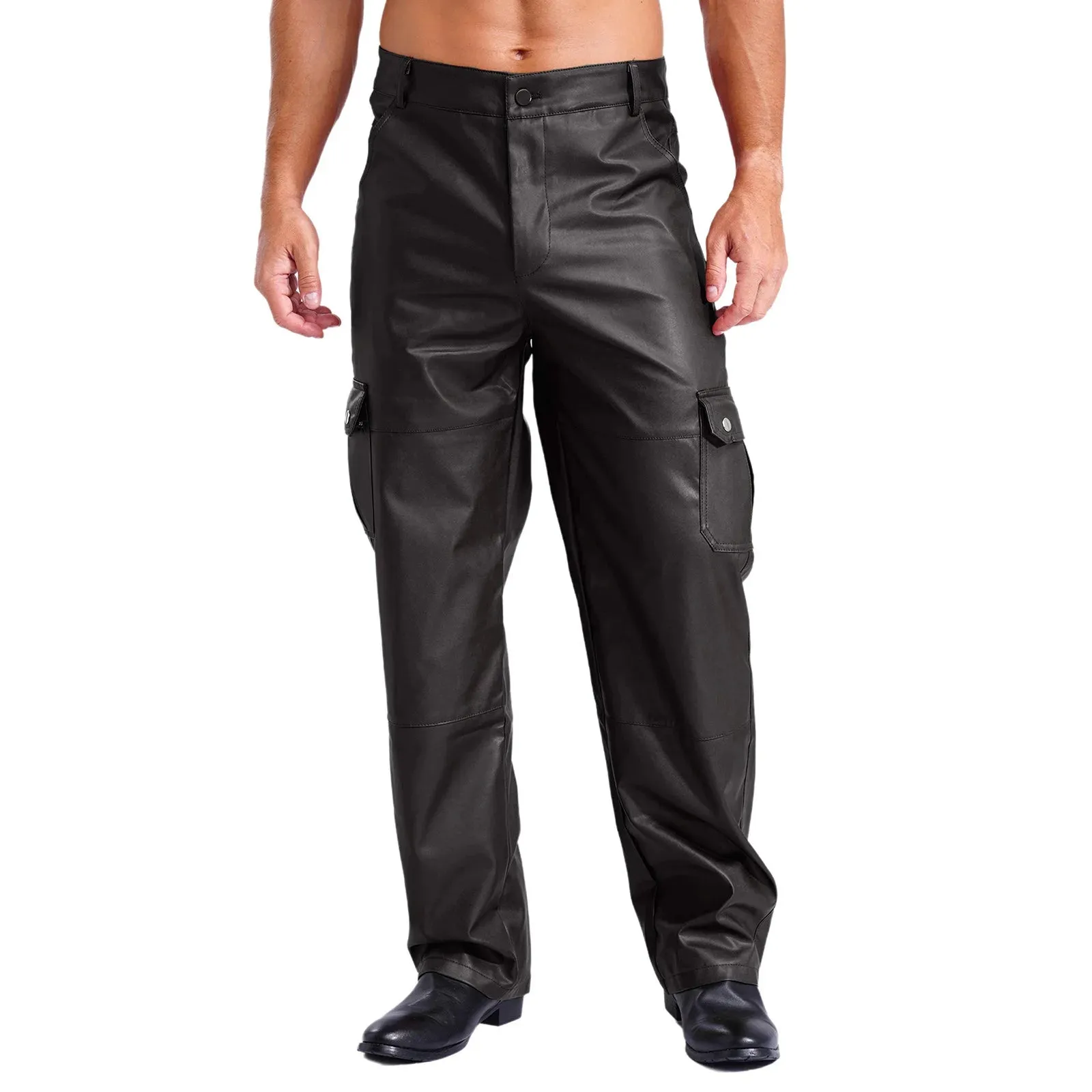 Trend4us Men's Faux Leather Cargo Pants