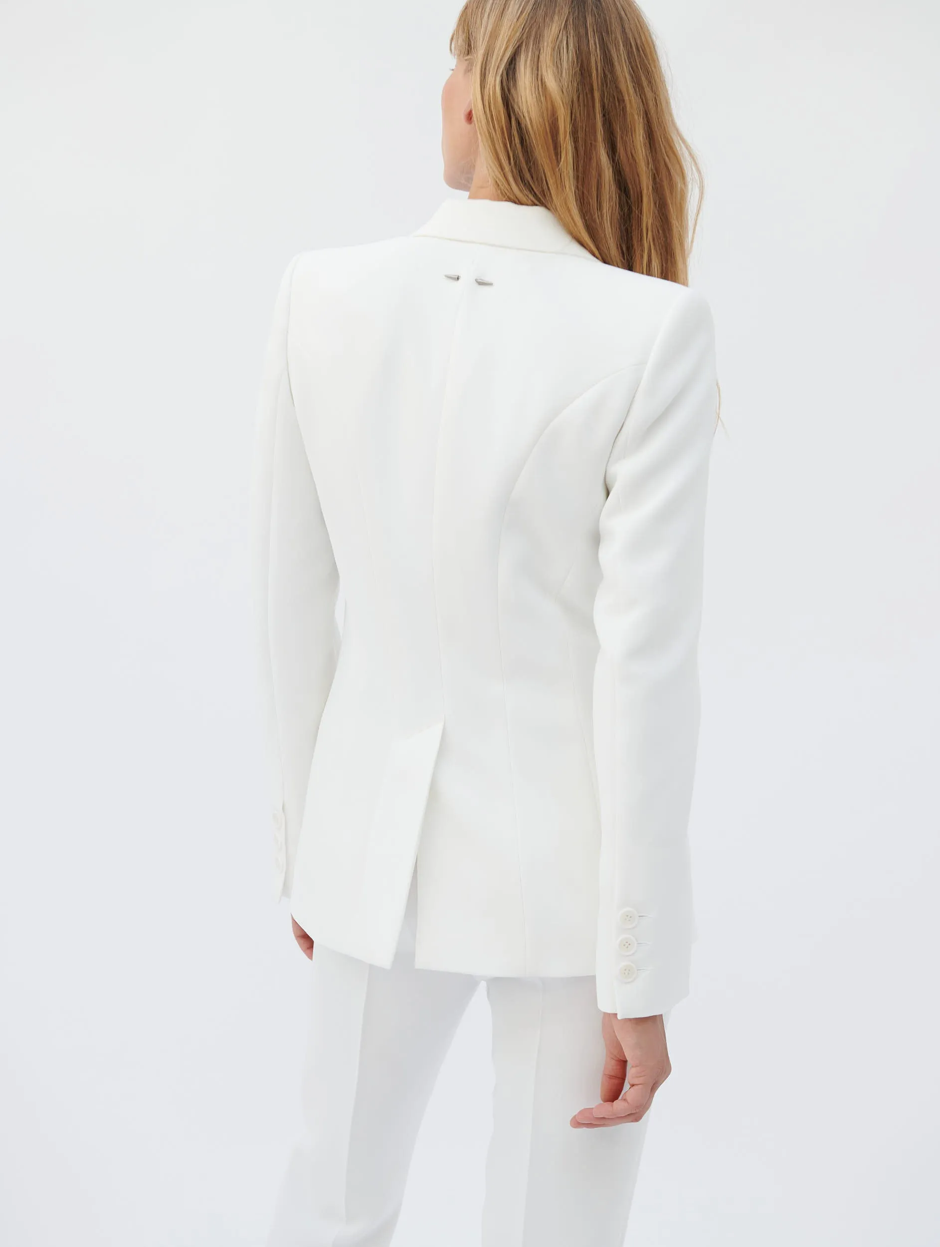 White crepe suit jacket with zip sleeves
