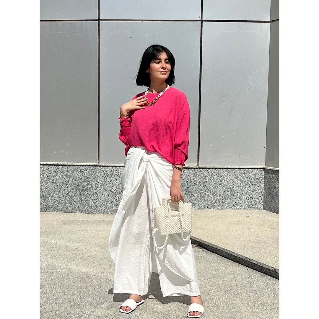White overlay wrap pants