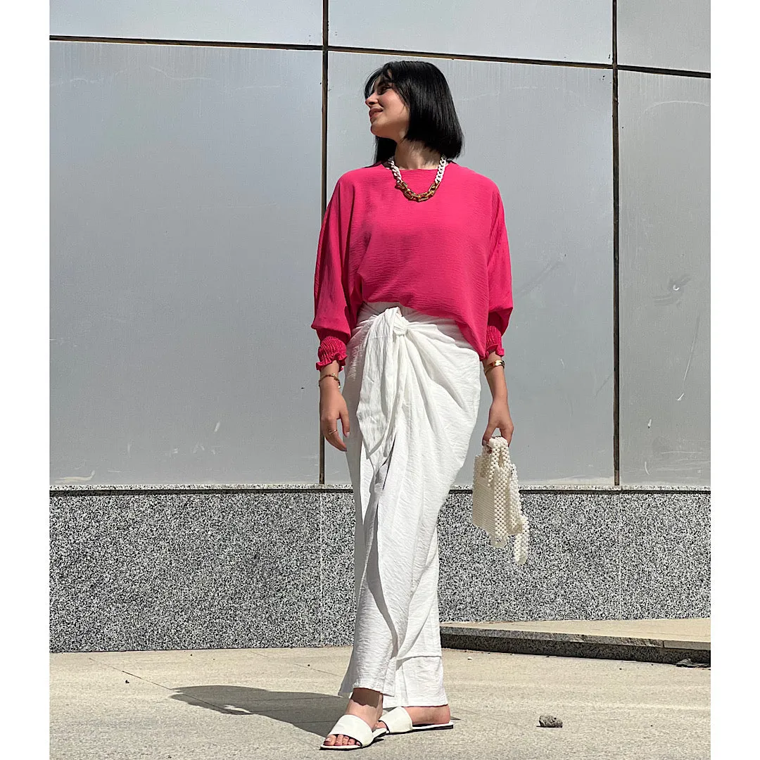 White overlay wrap pants