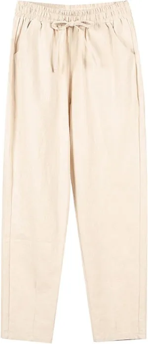 Wide Leg Linen Pants Women Hight Elastic Waisted Palazzo Pants Breathable Vacation Summer Casual Beach Trousers