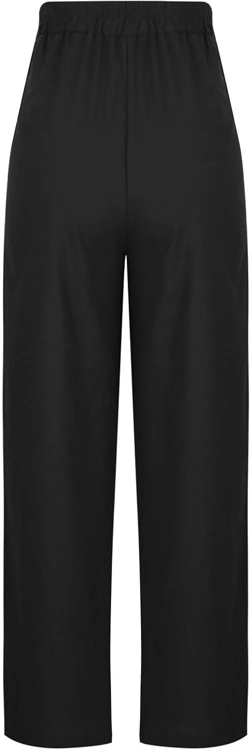 Womens Baggy Cotton Linen Trousers Summer Casual Solid Beach Resort Pants Elastic High Waist Drawstring Wide Leg Pant