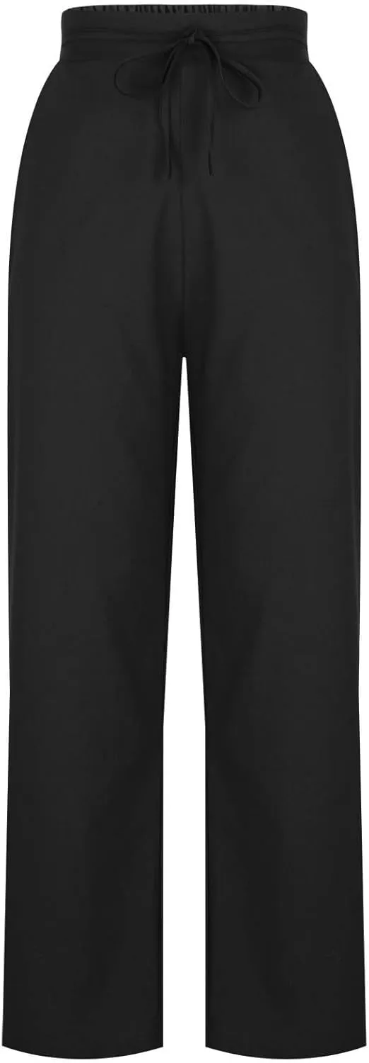 Womens Baggy Cotton Linen Trousers Summer Casual Solid Beach Resort Pants Elastic High Waist Drawstring Wide Leg Pant