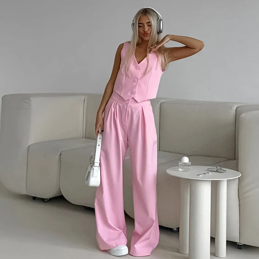 Women's Sleeveless Vest Wide-leg Trousers Suit Two-piece Set