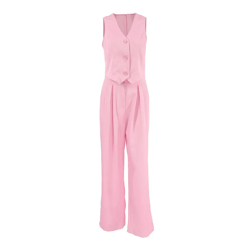 Women's Sleeveless Vest Wide-leg Trousers Suit Two-piece Set